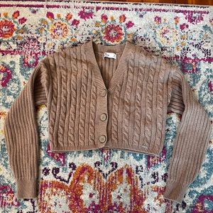 Brown Hollister Button Knit Cropped Sweater
